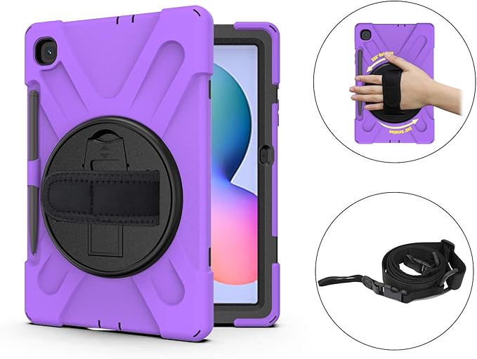 KIQ Shield Series Galaxy S6 Lite Case Heavy Duty Tablet Shockproof Rugged Tab S6 Lite Cover W/Stand Shoulder Strap for Samsung Galaxy Tab S6 Lite 10.4 Inch 2022/2020 P610/P613/P615/P619 - Purple