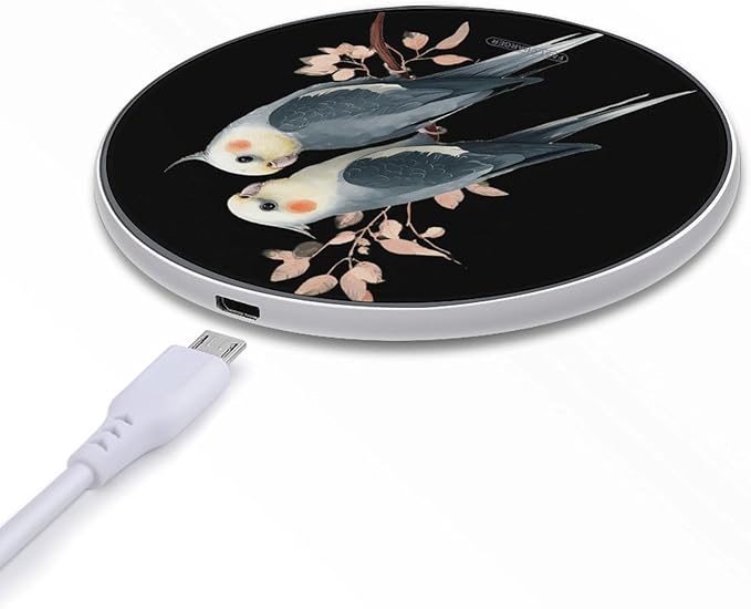 Two Cockatiels Bird Fast Portable Charger 10W Funny Graphic Phone Charging Pad with USB Cable