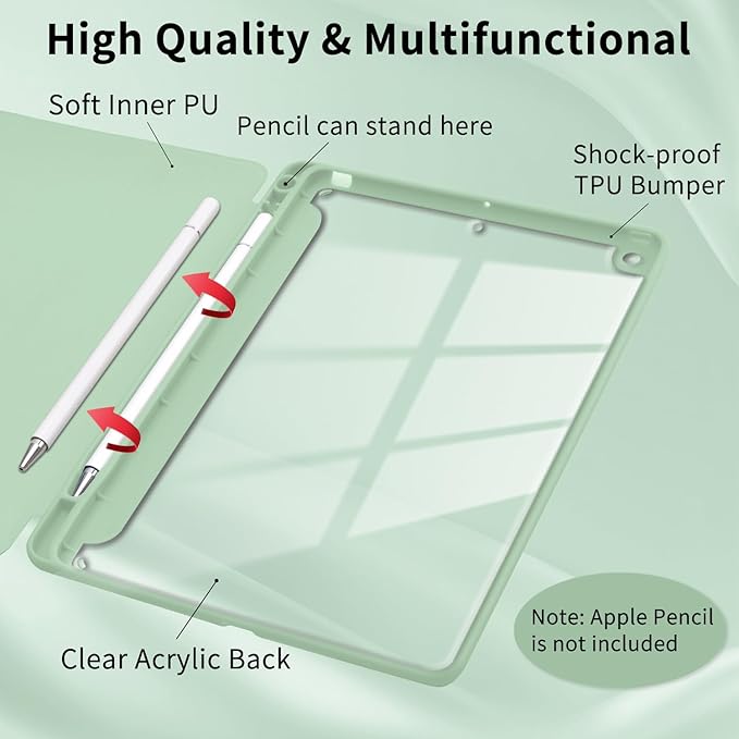 Funny Goose Case for iPad (A16) 11th Generation 2025 11 Inch/iPad 10th Generation 2022 10.9 Inch with Pencil Holder Trifold Stand Green Leather Girly Cover Clear Back Shell Auto Wake/Sleep