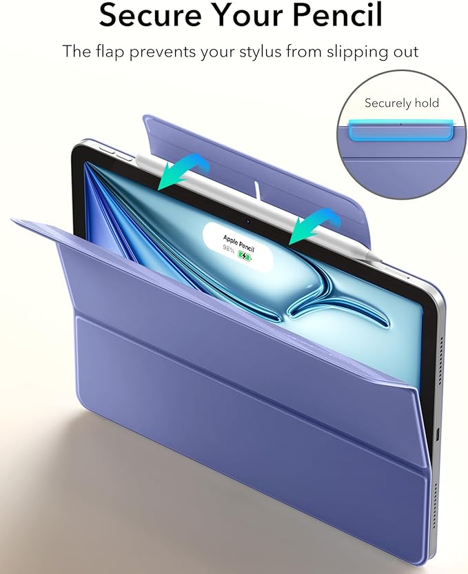 ESR for iPad Air 11 Inch Case M4/M3/M2 (2026/2025/2024) iPad Air 5th/4th Gen (2022/2020) Powerful Magnetic Attachment Slim Trifold Stand Case Auto Wake/Sleep Durable Protection Purple