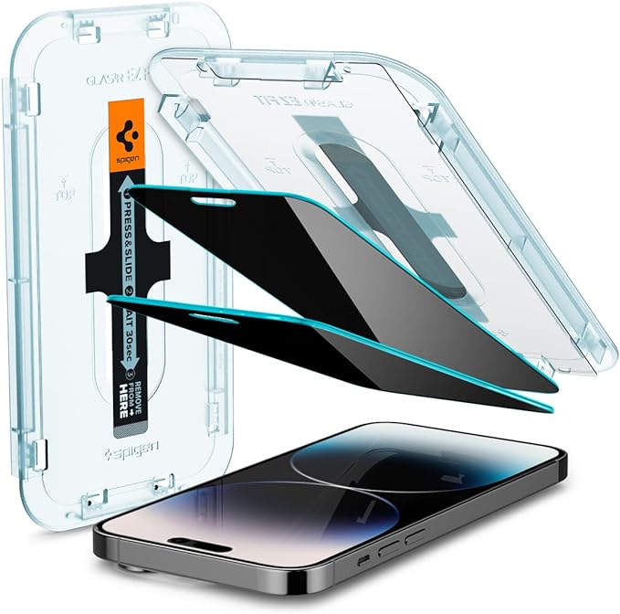 Spigen Tempered Glass Screen Protector [GlasTR EZ FIT - Privacy] Designed for iPhone 14 Pro [Case Friendly] - 2 Pack