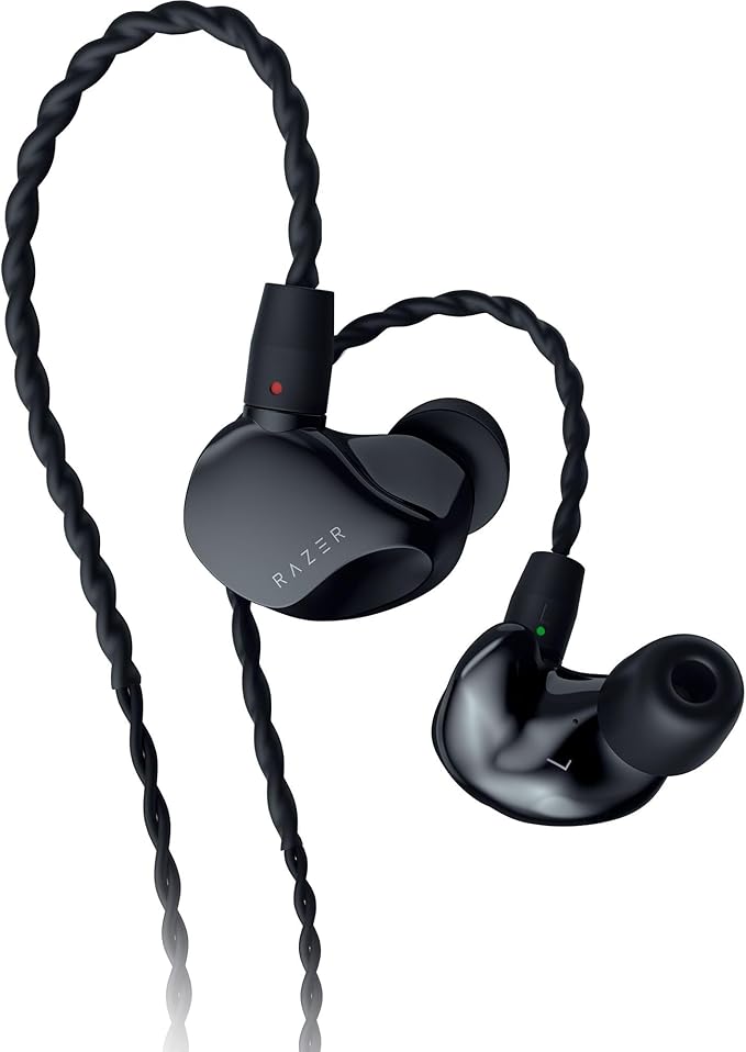 Razer Moray in-Ear Monitor for All-Day Streaming: Clear Full-Range Audio - Comfortable Fit - Low Profile Design - Sound Isolating Earbuds - Detachable Over-Ear Wire - Custom Ear Tips &amp Case - Bla