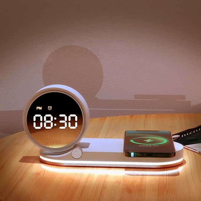 3 in1 mutifunction Mobile Wireless Charger with Digital Clocks and Night Lights fit for All Series Mobile That Support Wireless