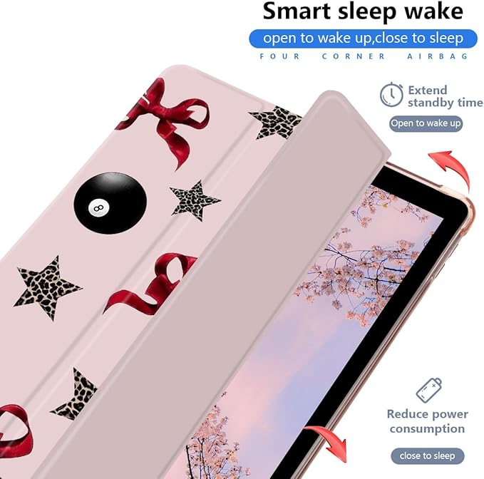 Bow &amp Star Case for iPad 9th/7th/8th Generation(2021/2020/2019 10.2 Inch) with Pencil Holder Cute Leopard Print Aesthetic Design Trifold Stand Leather Protective Cover