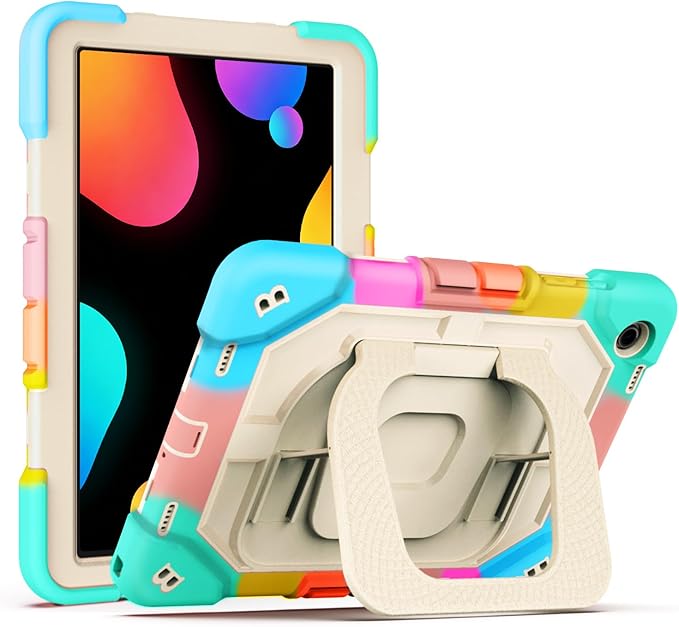 Case for Samsung Galaxy Tab A11+ 11 Inch 2025 (X230/X236B) Heavy Duty Shockproof Rugged Stand Hand Strap Protective Tablet Case for Tab A11 Plus Rainbow+Creamy White