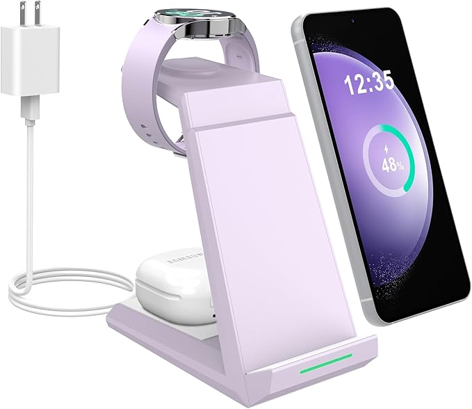 Wireless Charger for Samsung - NANAMI 3 in 1 Charging Station for Multiple DevicesFast Charger Stand Dock for Galaxy S26 S25 S24 S23 Ultra S22 S21 Z Flip FoldGalaxy Watch 5/5 Pro/4/3Galaxy Buds Pro