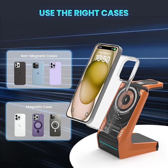 JoyGeek 3-in-1 Wireless Charging StationCharger Stand for iPhone 15/14/13/12 Series Fast Magnetic Charging Dock for Watch Ultra 2/9/8/7/6/SE/5/4/3/2AirPods Pro 3/2