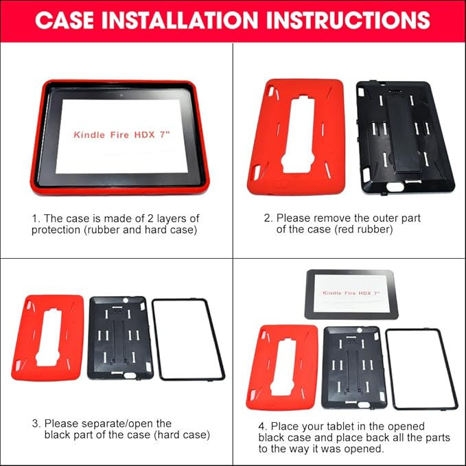 NEM Tablet Case Compatible with Kindle Fire HD 7 inch (2012 Version) [NOT for Fire HDX 7] Heavy Duty Dual-Layer Rugged Armor Protective Cover with Air Cushion Kickstand (Black)