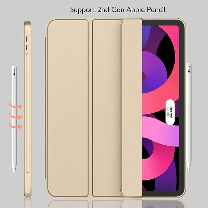 iMieet iPad Air 11 Inch Case M4/M3/M2(2026/2025/2024) iPad Air 5th/4th Generation Case 2022/2020 10.9 Inch with Pencil HolderTrifold Stand Smart Case with Soft TPU Back(Champagne Gold)