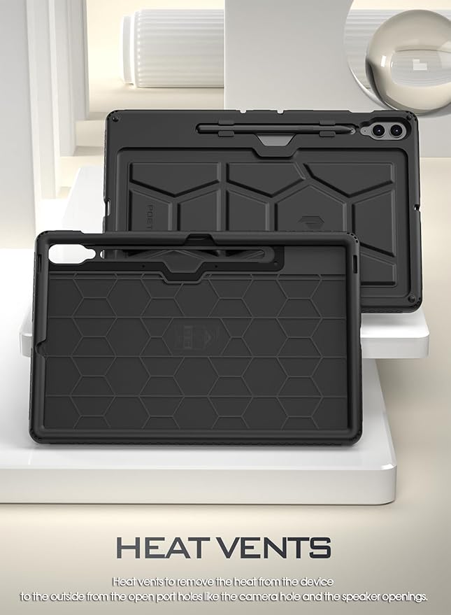 Poetic TurtleSkin Case for Samsung Galaxy Tab S9 FE+ Plus (2023 Release) 12.4 inch Case with S Pen Holder Heavy Duty Shockproof Kids Friendly Protective Silicone Cover Black
