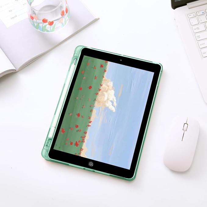 JOYLAND Cute Cherry Printed Case for iPad mini 7 (A17 Pro) 2024 / iPad mini 6 2021 8.3 Inch with Pencil Holder Foldable Auto Wake/Sleep Soft TPU Back Kawaii Fruit Green Leather Cover