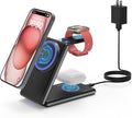 GEEKERA 3 in 1 Magnetic Wireless Charging Station for Fitbit Watch Foldable Wireless Charger Stand for iPhone 16/15/14/13/12 Pro Max Fitbit Watch Versa 4/Versa 3/Sense 2/Sense AirPods 3/2/Pro