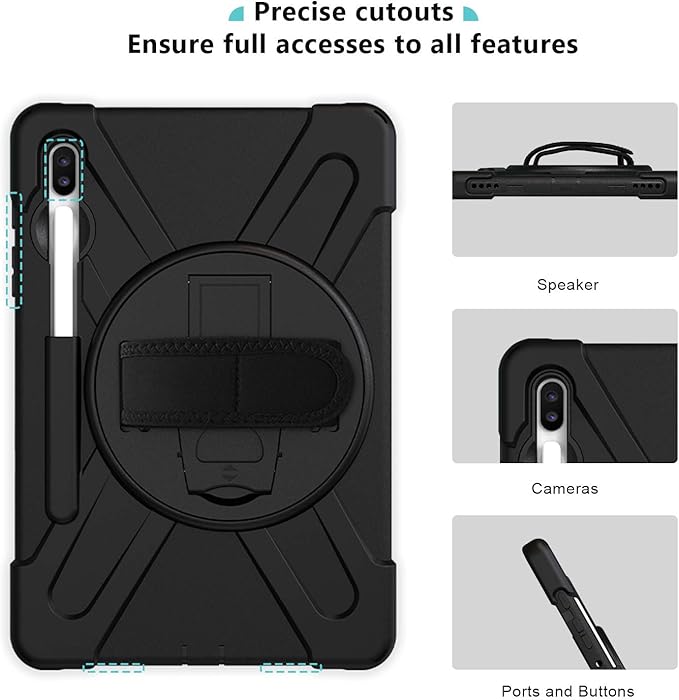 ProCase Galaxy Tab S6 10.5” 2019 Case with S Pen Holder (Model SM-T860/T865/T867) Rugged Heavy Duty Shockproof Cover with Hand Strap Rotating Kickstand Protective –Black
