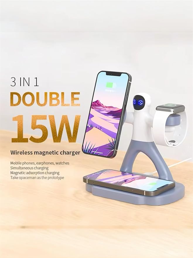 Spaceman 3-in-1 Dual 15W Fast Charging Magnetic Wireless (Black &amp White)