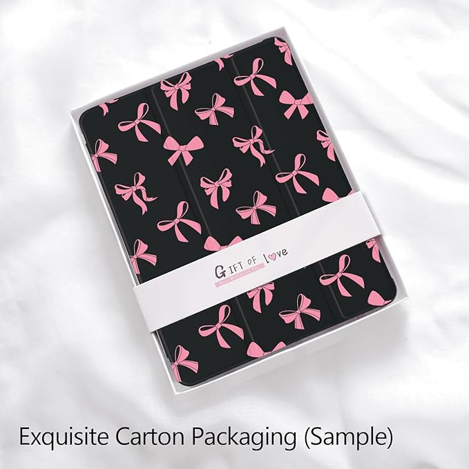 Cute Kawaii Bow for iPad Air 13 Inch Case M3 2025/M2 2024 with Pencil Holder Auto Sleep/Wake Black Leather Soft TPU Back Cover