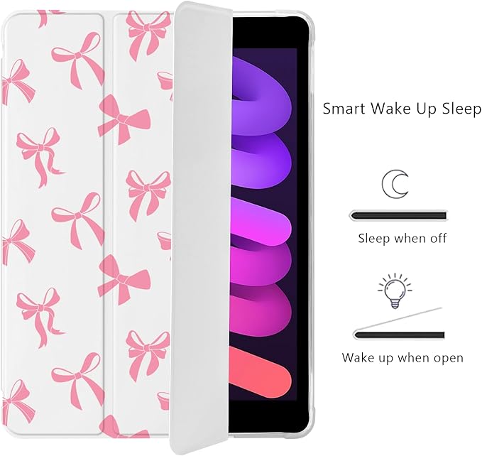 Cute Kawaii Bow for iPad 5th/6th Generation Case with Pencil Holder Auto Sleep/Wake Leather Soft TPU Back Cover for iPad 9.7 Inch