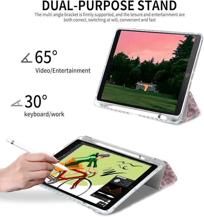 Fycyko Trifold Stand Case for iPad 10.2 InchiPad 9th/8th/7th Generation 2021/2020/2019 Aesthetic Trendy Pink Leopard Print with Pencil Holder Shockproof Protective CoverPink