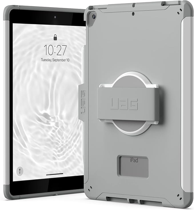URBAN ARMOR GEAR UAG Designed for iPad 10.2 Case 9th/8th Gen 2020-2021 w/Hand Strap Scout White/Grey Rugged MIL-STD Protective Cover w/Apple Pencil Holder Compatible w/Smart Cover/Keyboard