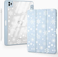 Cute Winter Snowflake for iPad mini 7 A17 Pro 2024/iPad Mini 6 Case with Pencil Holder Auto Sleep/Wake Blue Leather Clear Acrylic Back Cover