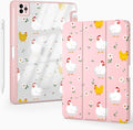 Cute Kawaii Chicken Flower for iPad Air 11 Inch Case 7th/6th Generation (M3/M2) 2025/2024 with Pencil Holder Auto Sleep/Wake Pink Leather Clear Acrylic Back Cover