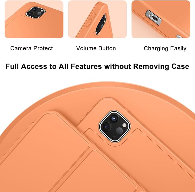 ZryXal New iPad Pro 13 Inch Case (M5) 2025 / (M4) 2024 with Pencil Holder Smart iPad Case [Support Pencil Pro and Pencil (USB-C)] Support Touch ID and Auto Wake/Sleep (Orange)