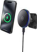 MagSwitch Qi2 Magsafe Car Mount Charger - Magnetic Cell Phone Holder with AMPS Plate Mount 15W Fast Charger with a Built in On/Off Switch for Charging Compatible with iPhone &amp Samsung