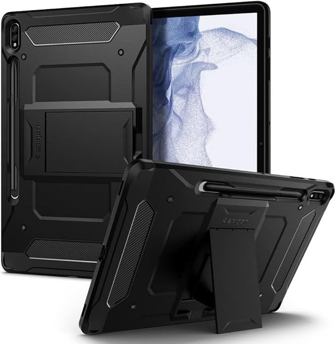 Spigen for Galaxy Tab S8+ Plus/S7+ Plus Case (2020) Tough Armor Pro Protective Hard Shell with Kickstand and Built-in S Pen Holder Drop-Proof Dual-Layer Protection 12.4 Inch Black