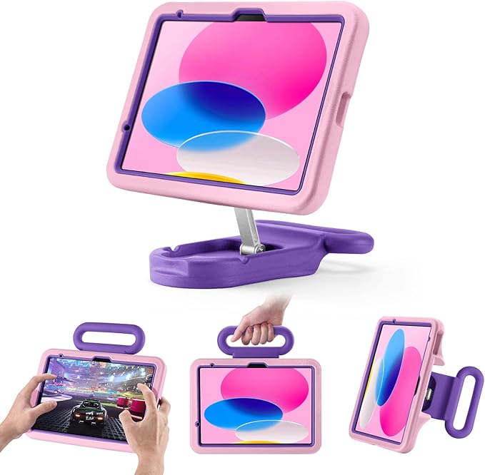 Kids Case for iPad (A16) 11th/10th Gen 10.9'' 2025/2022Adjustable Portrait/Landscape Stand/Drop Proof with HandleChild Friendly Case for iPad Air 11(M4/M3/M2) 2026/2025/2024 (Pink)