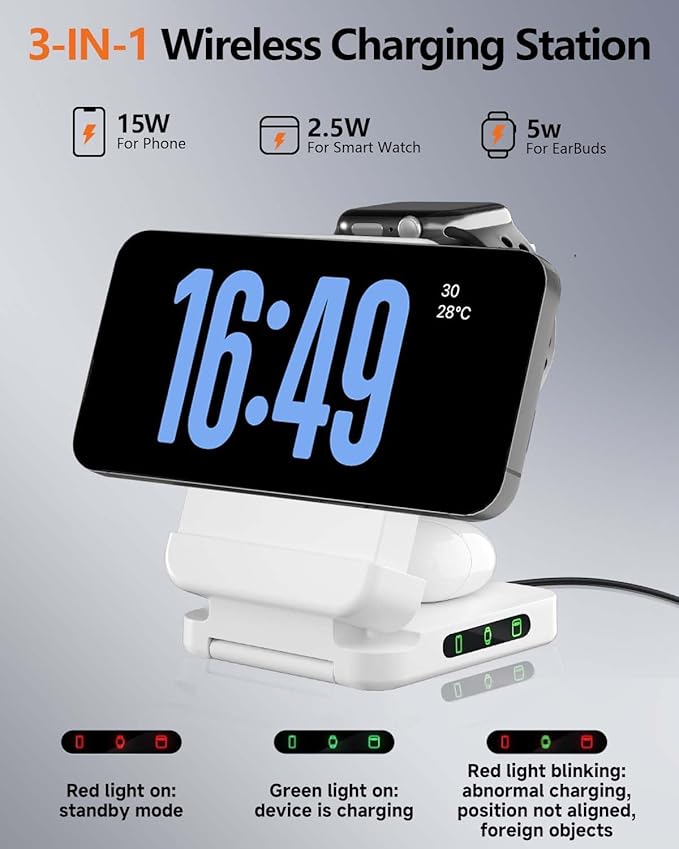 3 in 1 Foldable Wireless Charger 15W Qi2 Magnetic Charger Stand for iPhone &amp Samsung Apple Watch &amp Galaxy Watch AirPods &amp Galaxy Buds Travel-Friendly 25W PD Adapter Included