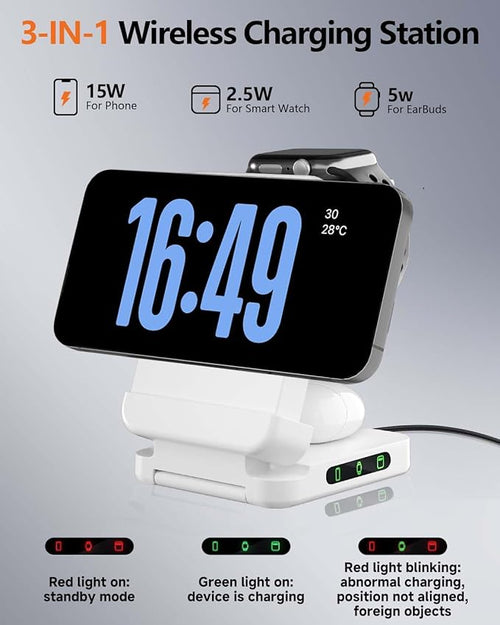 3 in 1 Foldable Wireless Charger 15W Qi2 Magnetic Charger Stand for iPhone &amp Samsung Apple Watch &amp Galaxy Watch AirPods &amp Galaxy Buds Travel-Friendly 25W PD Adapter Included