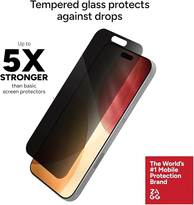 ZAGG Glass+ Defense Elite Screen Protector Privacy for iPhone 17e/16e iPhone 14/13/13 Pro - 5X Stronger 2-Way Privacy Filter Scratch &amp Smudge-Resistant Easy Install