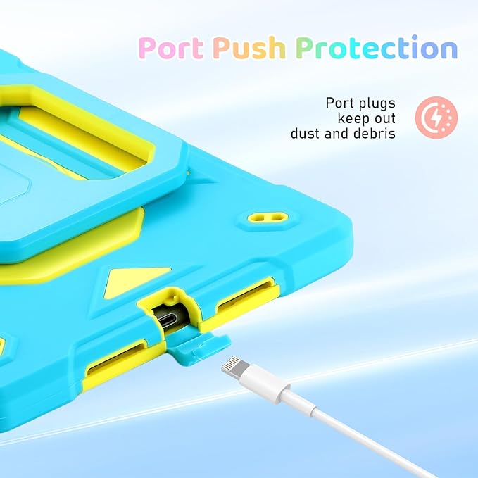 Case for iPad (A16) 2025 11th Gen 10.9'' iPad 10th Generation 2022 10.9'' with Tempered Glass Screen Protector Rugged Kid Case with Shoulder Strap/Pencil Holder/Folding Stand (Blue+Yellow)