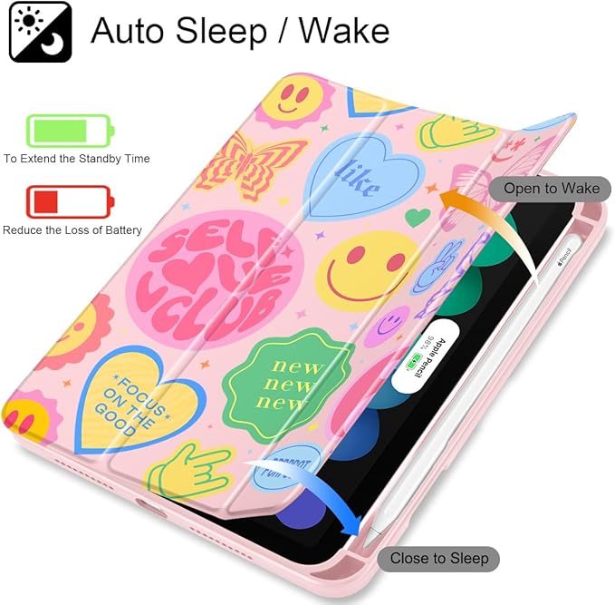 May Chen Hybrid Slim Case for iPad mini 7 (A17 Pro 7th Generation) 2024 / iPad mini 6 (6th Gen) 8.3 Inch [Built-in Pencil Holder] Shockproof Cover Clear Clear Back Shell Auto Wake/Sleep Smile Art