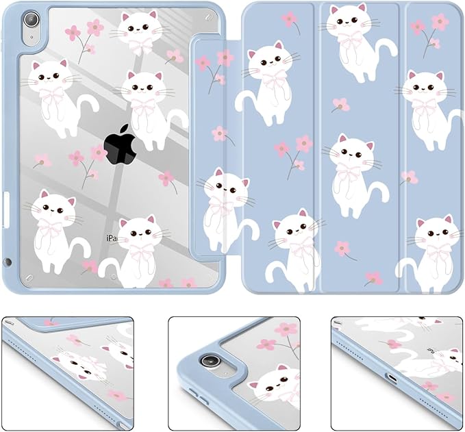 Tuiklol Case for iPad Air 11 Inch M4 2026 / Air 11 Inch M3 2025 / Air 11 Inch M2 2024 / iPad Air 10.9 Inch 2022 2020 Buit in Pencil Holder with Shockproof Cover Clear Transparent Back Cat-Blue