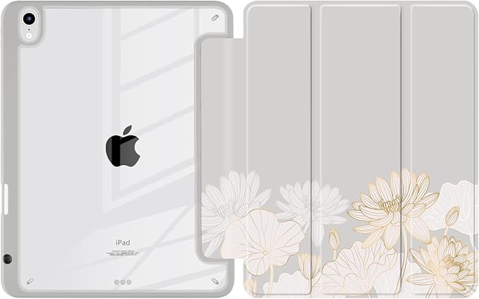 Batianda Hybrid Case for New iPad 11 2025 A16 Chip/iPad 10 2022 10.9-inch [Built-in Pencil Holder] Shockproof Cover with Clear Transparent Back Shell TPU BumperAuto Sleep/Wake Golden Lotus