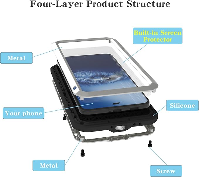 LOVE MEI Military Rugged Case for Samsung Galaxy S22 Plus5G with Tempered Glass Screen Protector Shockproof DustproofHybrid Metal and Silicone Gel Heavy Duty Full Body Cover for S22 Plus Silver