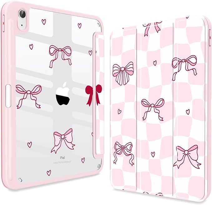 CISSOOK Case for iPad 11 inch (A16) 2025/10.9 inch iPad 10th Generation 2022 Buit in Pencil Holder Shockproof Cover Clear Back Shell Auto Wake/Sleep Bow Pink
