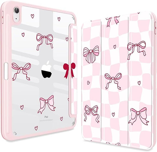 CISSOOK Case for iPad 11 inch (A16) 2025/10.9 inch iPad 10th Generation 2022 Buit in Pencil Holder Shockproof Cover Clear Back Shell Auto Wake/Sleep Bow Pink