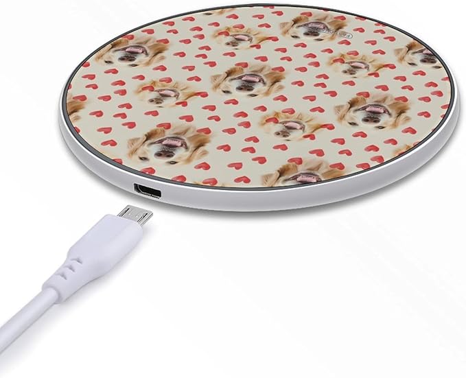 Retriever Dog and Hearts Wireless Charger Anti-Slip Wireless Charging Pad Slim Charger Mat for Men Women