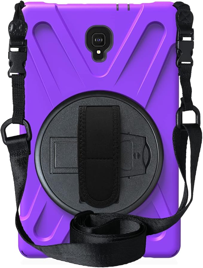 Rugged Case for Samsung Galaxy Tab A 10.5 2018 (SM-T590/T595/T597) Portable Hybrid Shock-Proof Cover with 360° Rotatable Hook&ampLoop HandleShoulder Strap (Purple)