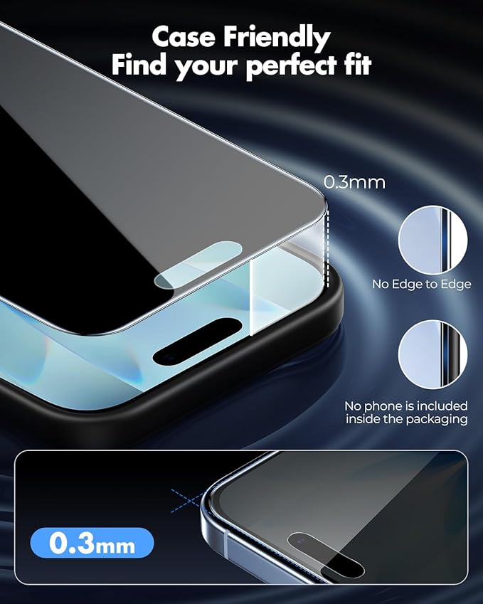 UNBREAKcable for iPhone 17 Privacy Screen Protector QuickSet Box 25° Anti-Spy Tempered Glass 9H+ Hardness Case-Friendly Bubble-Free Anti-Fingerprint for Apple 17-2 Pack 6.3