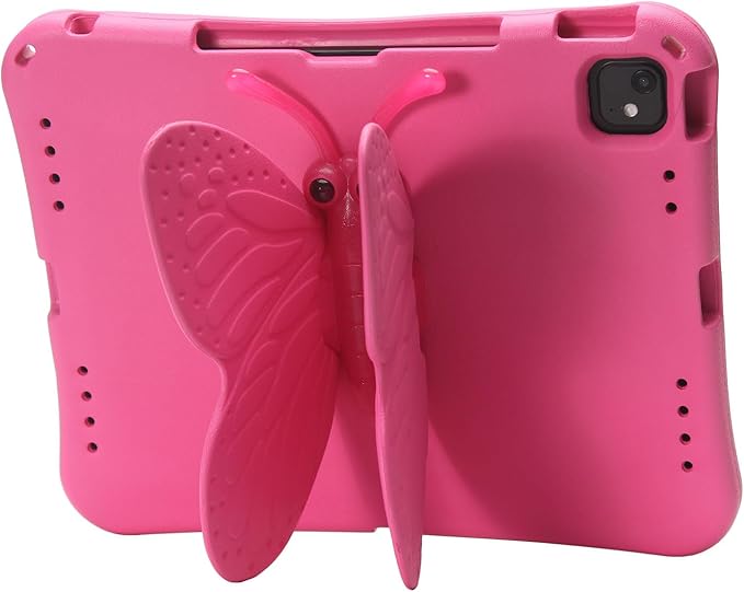 Butterfly Kids Case for iPad Air 13 Inch M3/M2 (2025/2024) iPad Pro 13 (M4) 2024 iPad Pro 12.9 (2022/2021/2020/2018) 3D Cartoon EVA Foam Shockproof Stand Cover for Girls - Magenta