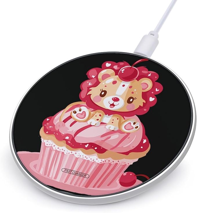 Lion on Cupcake Cherry Phone Charger Magnetic Charging Pad Anti-Slip with USB Cable