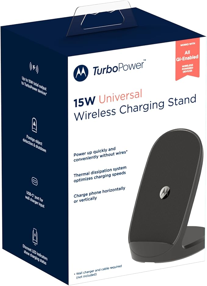Motorola TurboPower 15W Wireless Stand Fast Convenient Charging for Moto G Power 2024/2025 Stylus (2025) Stylus 5G 2024 Edge 2022/2023/2024 Razr/Razr Plus 2023/2024/2025 Razr Ultra