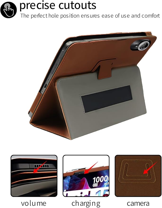 for Urao G140L 2025 14 Inch Android Tablet CaseBOVUGAC Folding Stand Protective Cover with Pencil Holder and Wrist StrapFull Protection Premium PUScratch Resistant(Brown)
