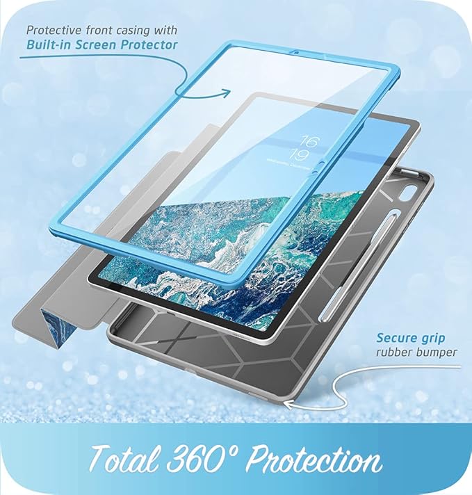 i-Blason Cosmo Case for Samsung Galaxy Tab S7 FE 12.4 2021 Release Case Full-Body Trifold with Built-in Screen Protector Protective Smart Cover with Auto Sleep/Wake &amp Pencil Holder (Ocean)