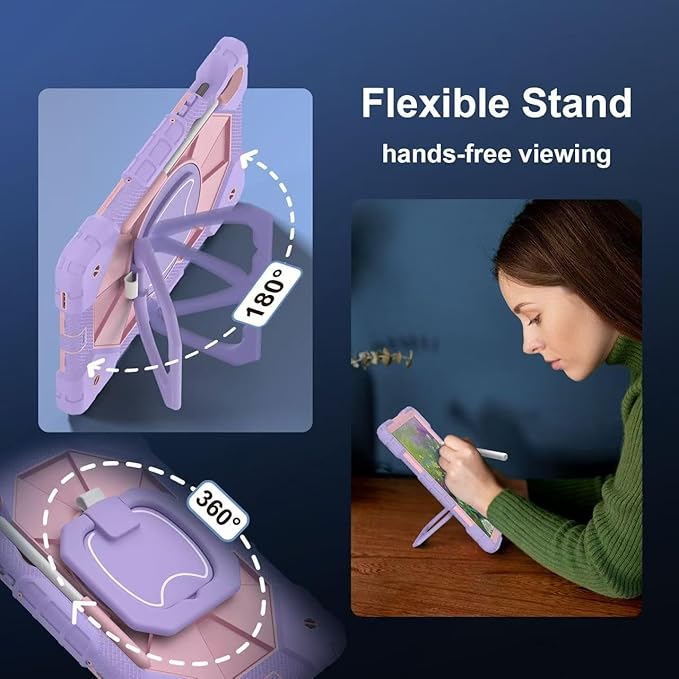 DreamerX for Samsung Galaxy Tab S10 Lite / S10 FE / S9 FE 10.9 Inch Case Samsung Tab S9 11 Inch Protective Cover Heavy Duty Shockproof Rugged Case with 360 Rotating Stand Shoulder Strap Purple Rose
