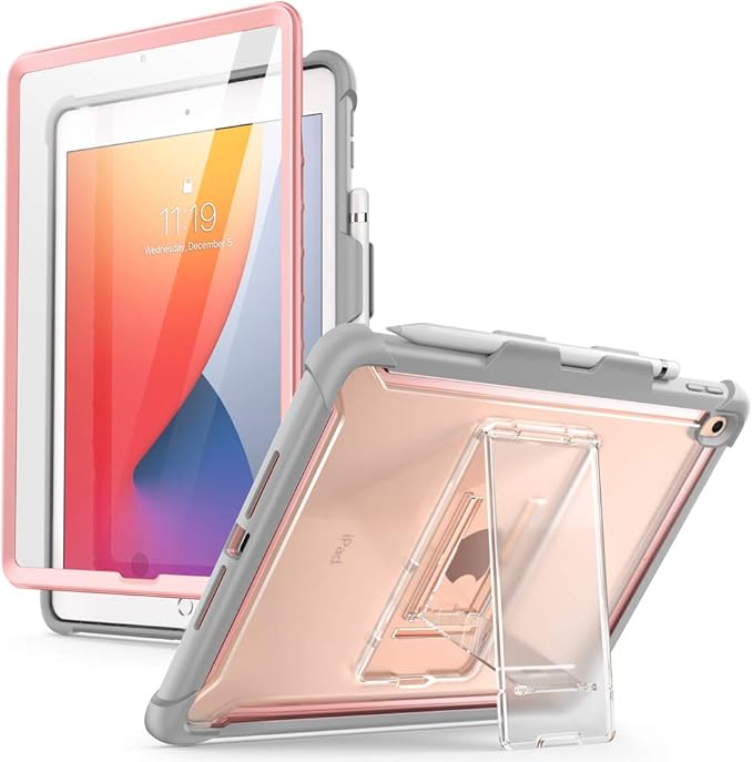 i-Blason Ares Case for New iPad 9th/8th/7th Generation iPad 10.2 2021/2020/2019 Case Full-Body Kickstand with Built-in Screen Protector Cover with Pencil Holder (Rosegold)