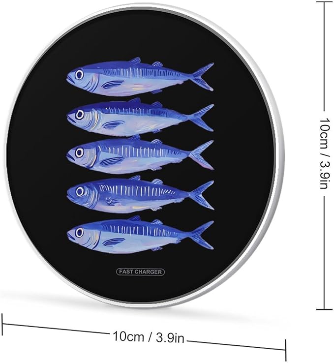 Sardine Fish Fast Portable Charger 10W Funny Graphic Phone Charging Pad with USB Cable