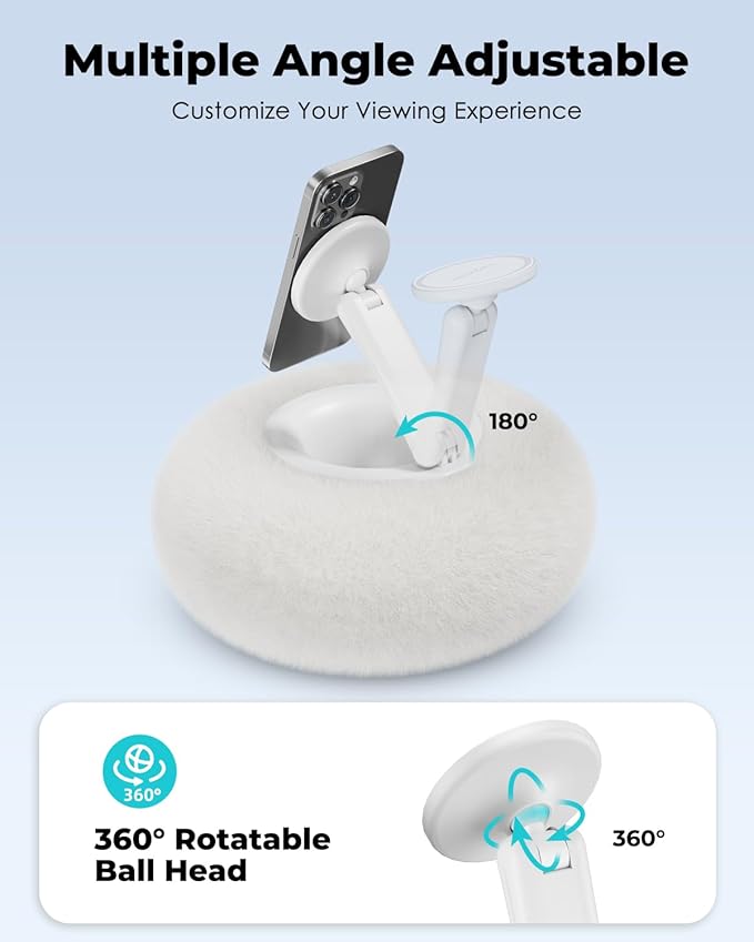 Viozon Phone Holder for Bed Magnetic Pillow Stand Compatible with 4-7 Phone/Kindle with Small Storage Removable Suction Base for Stability Idea for Kindle Reading and Video Watching On BedWhite